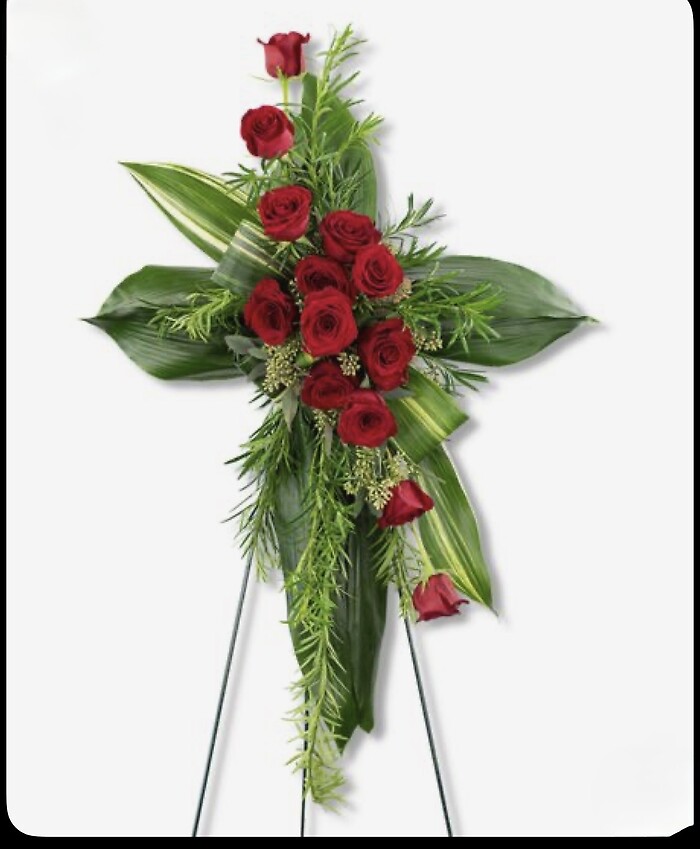 Green Leaf and Red Rose Cross