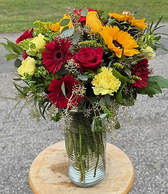 Fall Mixed Vase of Yellows and Reds