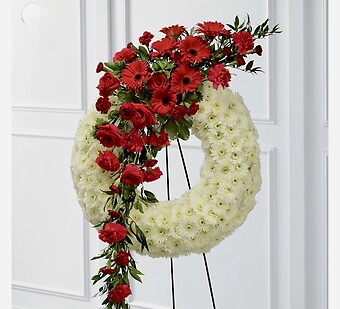 White Wreath with Red Spray