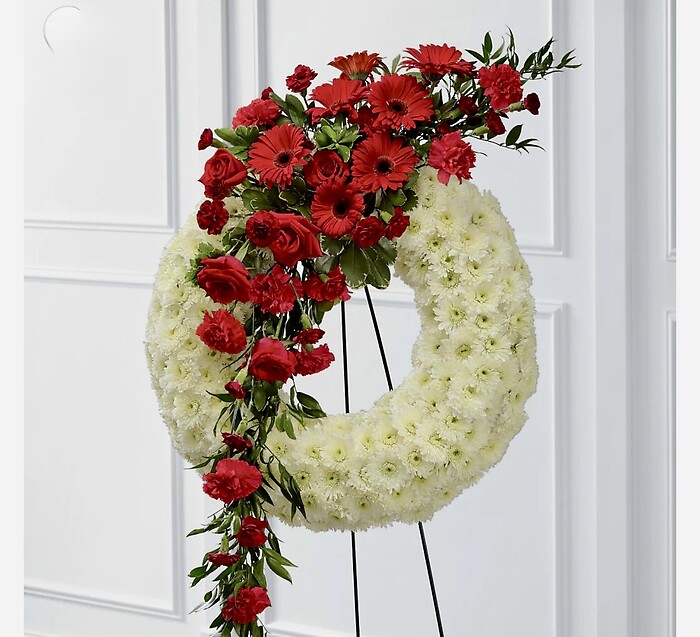 White Wreath with Red Spray